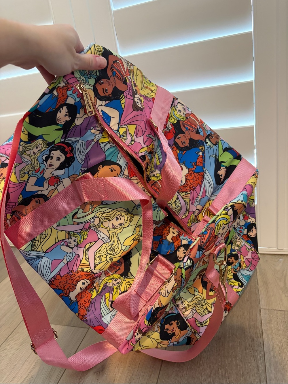 Cakeworthy Princess AOP Print Travel Duffel Bag with Pink Straps - Picture 5 of 9